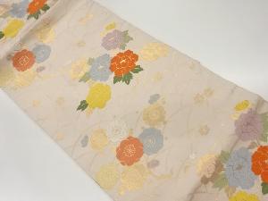 花々に芝模様織出し名古屋帯